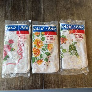 Vintage Bath Wash Cloths 9 Leshner Mills Cotton NEW Floral